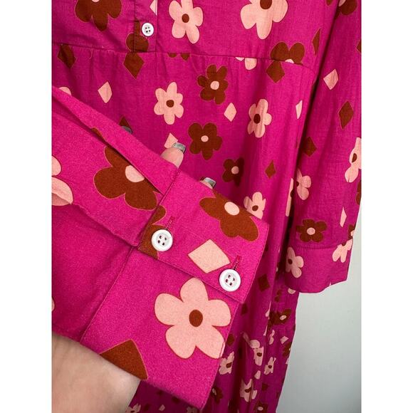 Hampton House Sally Maxi Dress In Hot Pink Floral 100% Cotton Size Medium - Picture 8 of 8
